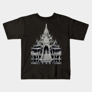 Thailand: Sanctuary of Truth, Pattaya, Thailand on a dark (knocked out) background Kids T-Shirt